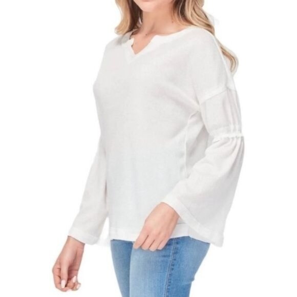 Baea Flare Sleeve Waffle Knit White Long Sleeve Top, M, NWT - Picture 1 of 7